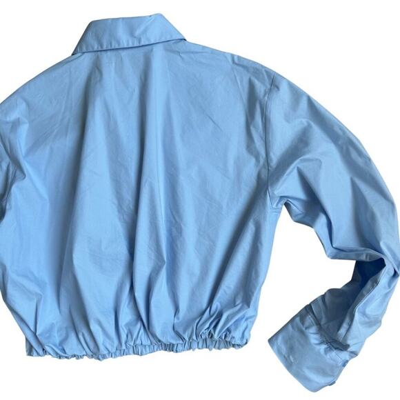 Zara Elastic Hem Poplin Cropped Shirt Light Blue XS - Picture 9 of 9